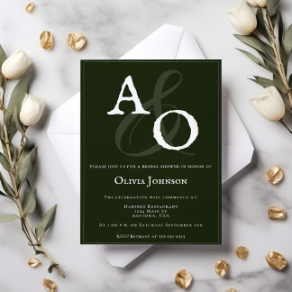 Emerald Green Minimalistisch Monogram Bridal Einladung