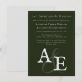 Emerald Green Minimalistisch Monogram Einladung (Vorne/Hinten)