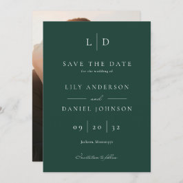 Emerald Green Minimalistisch Monogram Foto Wedding Save The Date