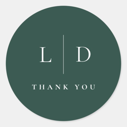 Emerald Green Minimalistisch Monogram-Gastgeschenk Runder Aufkleber (Vorderseite)