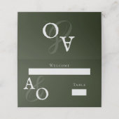 Emerald Green Minimalistisch Monogram Platzkarte (Außenseite Aufgefaltet)