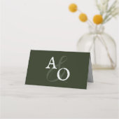 Emerald Green Minimalistisch Monogram Platzkarte (Rückseite)