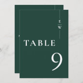 Emerald Green Minimalistisch Monogram-Tischnummer Einladung (Vorne/Hinten)
