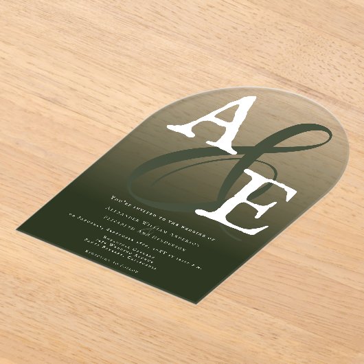Emerald Green Minimalistisch Monogram Wedding Acryleinladungen (Ablage )