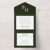 Emerald Green Minimalistisch Monogram Wedding All In One Einladung (Innen Boden)