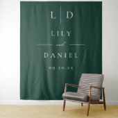 Emerald Green Minimalistisch Monogram Wedding Back Wandteppich (Beispiel)