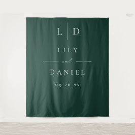 Emerald Green Minimalistisch Monogram Wedding Back Wandteppich