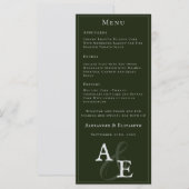 Emerald Green Minimalistisch Monogram Wedding Menükarte (Vorne/Hinten)