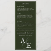 Emerald Green Minimalistisch Monogram Wedding Menükarte (Vorderseite)