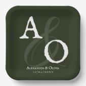 Emerald Green Minimalistisch Monogram Wedding Pappteller (Vorderseite)
