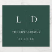 Emerald Green Minimalistisch Monogram Wedding Schaumweinetikett (Einzelnes Label)