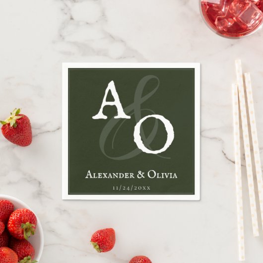 Emerald Green Minimalistisch Monogram Wedding Serviette (Beispiel)