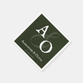 Emerald Green Minimalistisch Monogram Wedding Serviette (Ecke)