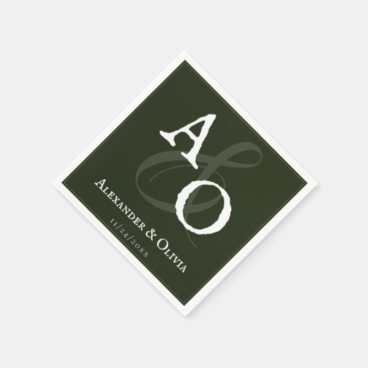 Emerald Green Minimalistisch Monogram Wedding Serviette (Ecke)