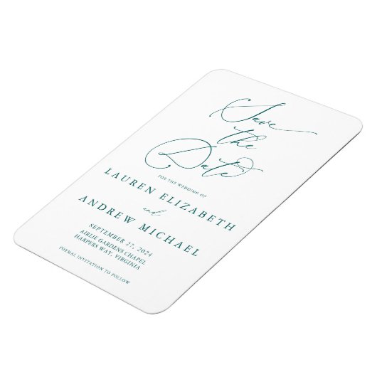Emerald Green Minimalistisch Save the Date Einladu Magnet (Linke Seite)