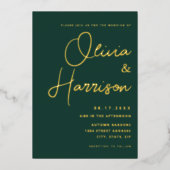 Emerald Green Minimalistisch Script Modern Wedding Folieneinladung (Vorderseite)
