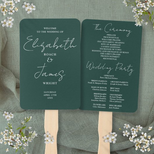 Emerald Green Minimalistisch Script Wedding Progra Fächer