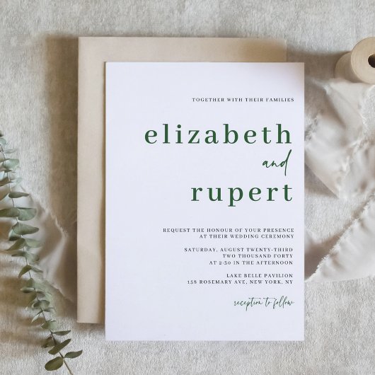 Emerald Green Minimalistisch Serif Typografy Weddi Einladung