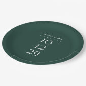 Emerald Green Minimalistisch Special Date Hochzeit Pappteller (Schrägansicht)