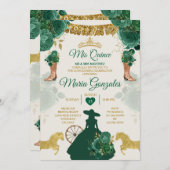 Emerald Green Mis Quince 15 Anos Gold Crown Einladung (Vorne/Hinten)