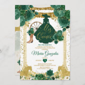 Emerald Green Mis Quince 15 Anos Gold Glitzer Einladung (Vorne/Hinten)