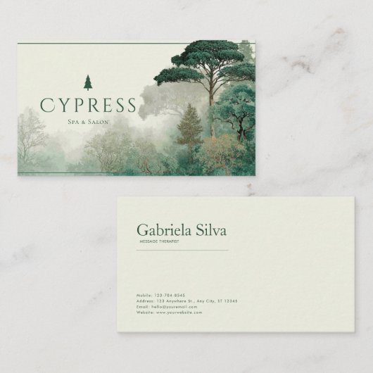 Emerald Green Misty Forest Serene Landscape Visitenkarte (Vorne/Hinten)