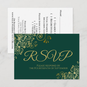 Emerald Green mit eleganter Hochzeit in Gold Lace RSVP Karte