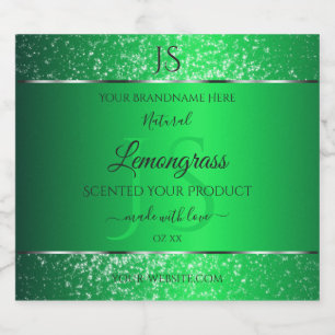 Emerald Green mit Glitzer-Initials-Produktmarken Alkoholflaschenetikett