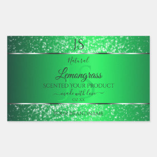 Emerald Green mit Glitzer-Initials-Produktmarken Rechteckiger Aufkleber