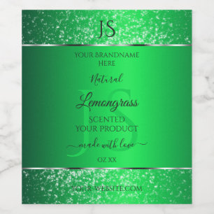 Emerald Green mit Glitzer-Initials-Produktmarken Weinetikett