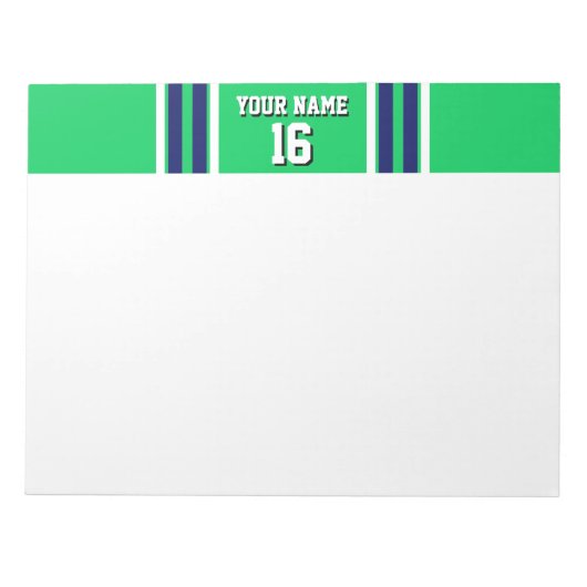 Emerald Green mit Navy White Stripes Team Jersey Notizblock (Vorderseite)