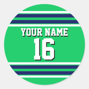 Emerald Green mit Navy White Stripes Team Jersey Runder Aufkleber