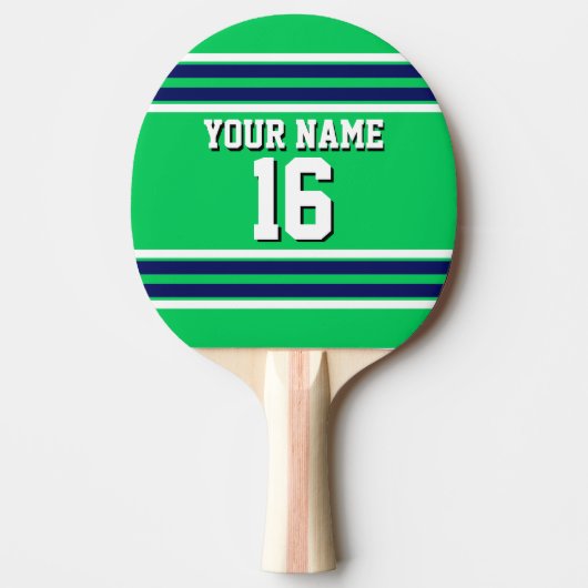 Emerald Green mit Navy White Stripes Team Jersey Tischtennis Schläger (Vorderseite)