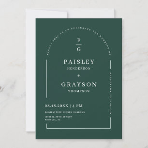 Emerald Green Modern Arch Photo QR Code Monogram Einladung