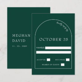 Emerald Green Modern Arch Wedding RSVP Karte