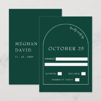 Emerald Green Modern Arch Wedding RSVP Karte