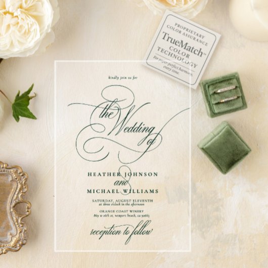 Emerald Green Modern Calligraphy Classic Wedding Acryleinladungen