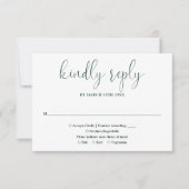 Emerald Green Modern Chic Elegante Script Wedding RSVP Karte (Vorderseite)