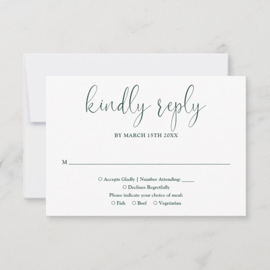 Emerald Green Modern Chic Elegante Script Wedding RSVP Karte (Vorderseite)