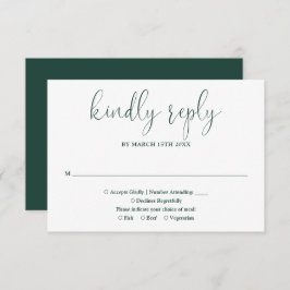 Emerald Green Modern Chic Elegante Script Wedding RSVP Karte