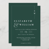 Emerald Green Modern Elegante Monogram Wedding Einladung (Vorne/Hinten)
