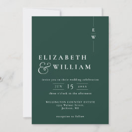 Emerald Green Modern Elegante Monogram Wedding Einladung