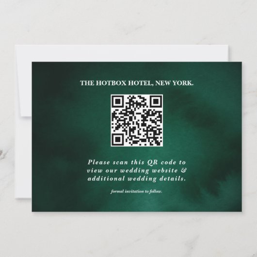 Emerald Green Modern Elegantes FOTO QR Code Save The Date (Rückseite)