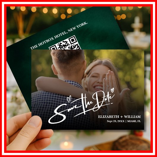 Emerald Green Modern Elegantes FOTO QR Code Save The Date