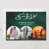 Emerald Green Modern Elegantes FOTO QR Code Save The Date (Vorderseite)