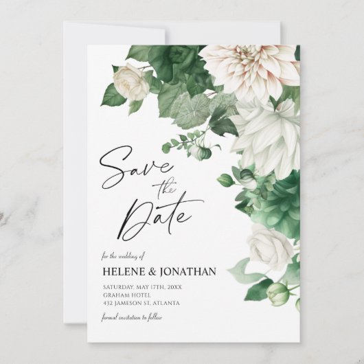 Emerald Green Modern Floral Elegante Hochzeit Save The Date (Vorderseite)