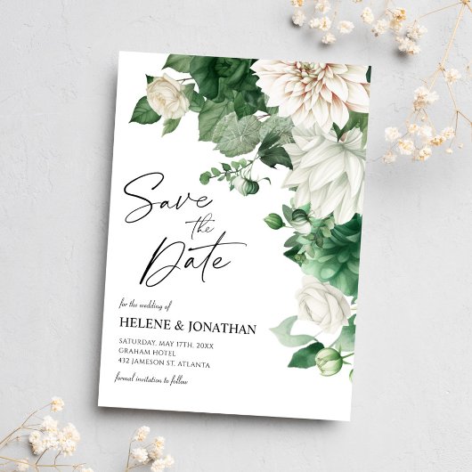 Emerald Green Modern Floral Elegante Hochzeit Save The Date