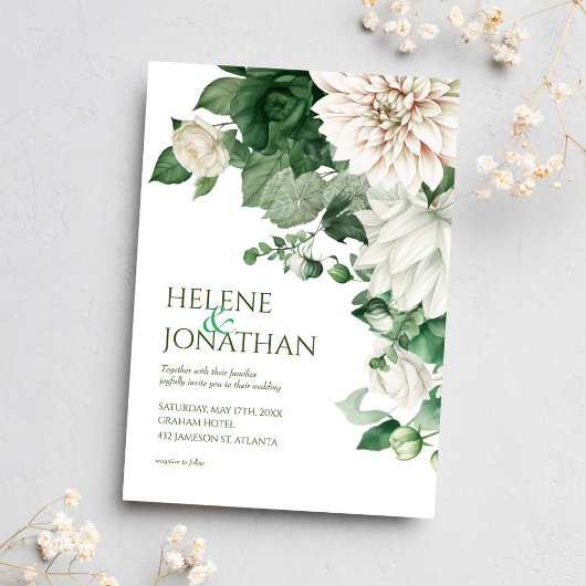 Emerald Green Modern Floral Watercolor Wedding Einladung