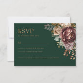 Emerald green Modern Floral Wedding RSVP Card Karte (Vorderseite)