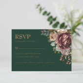 Emerald green Modern Floral Wedding RSVP Card Karte (Stehend Vorderseite)